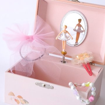 バレリーナが躍る子供用オルゴールジュエリーBOX　白鳥の湖【アクセサリー付き】の画像