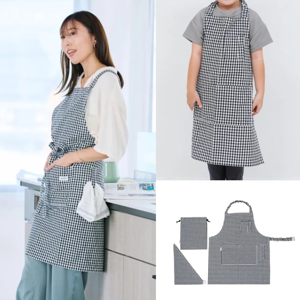 【親子でお揃いペアエプロンセット】男女兼用　チェック柄の画像