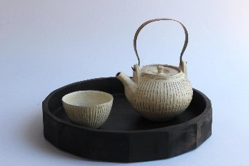 鈴木　進　粉引線紋急須（金具取手）の画像