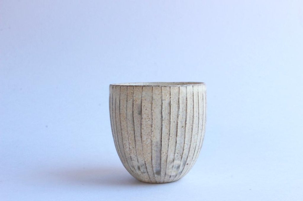 鈴木　進　粉引線紋　湯呑みの画像