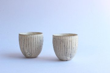 鈴木　進　粉引線紋　湯呑みの画像