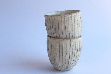 鈴木　進　粉引線紋　湯呑みの画像