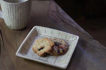 鈴木　進　粉引線紋角皿の画像
