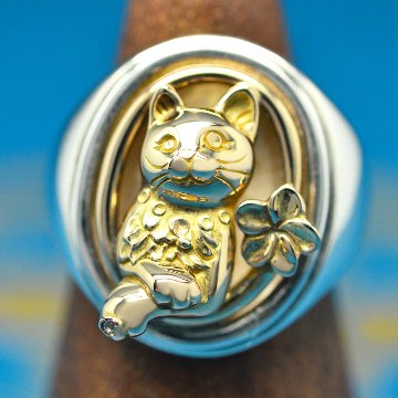 男爵婦人リング｜物語を纏うアンティーク調猫リング（silver925×真鍮・18金対応）の画像