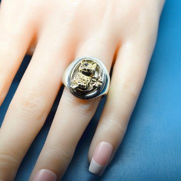 男爵婦人リング｜物語を纏うアンティーク調猫リング（silver925×真鍮・18金対応）の画像
