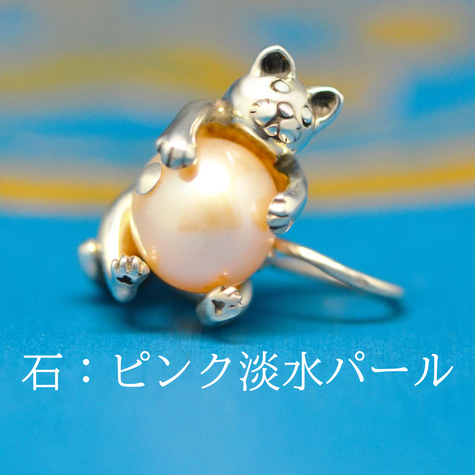 8mm天然石を抱っこする仔猫の画像