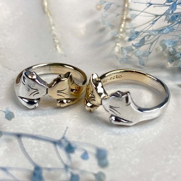 鼻でKISSする猫リング｜指先で触れる距離のシルバーアクセサリー（silver925）の画像