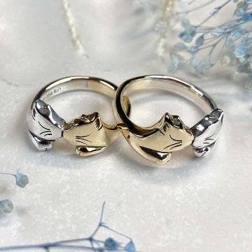 鼻でKISSする猫リング｜指先で触れる距離のシルバーアクセサリー（silver925）の画像