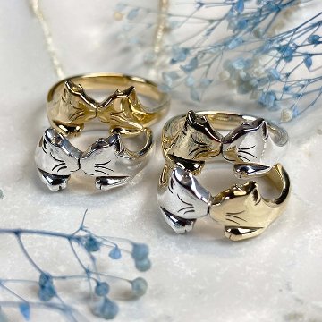 鼻でKISSする猫リング｜指先で触れる距離のシルバーアクセサリー（silver925）の画像
