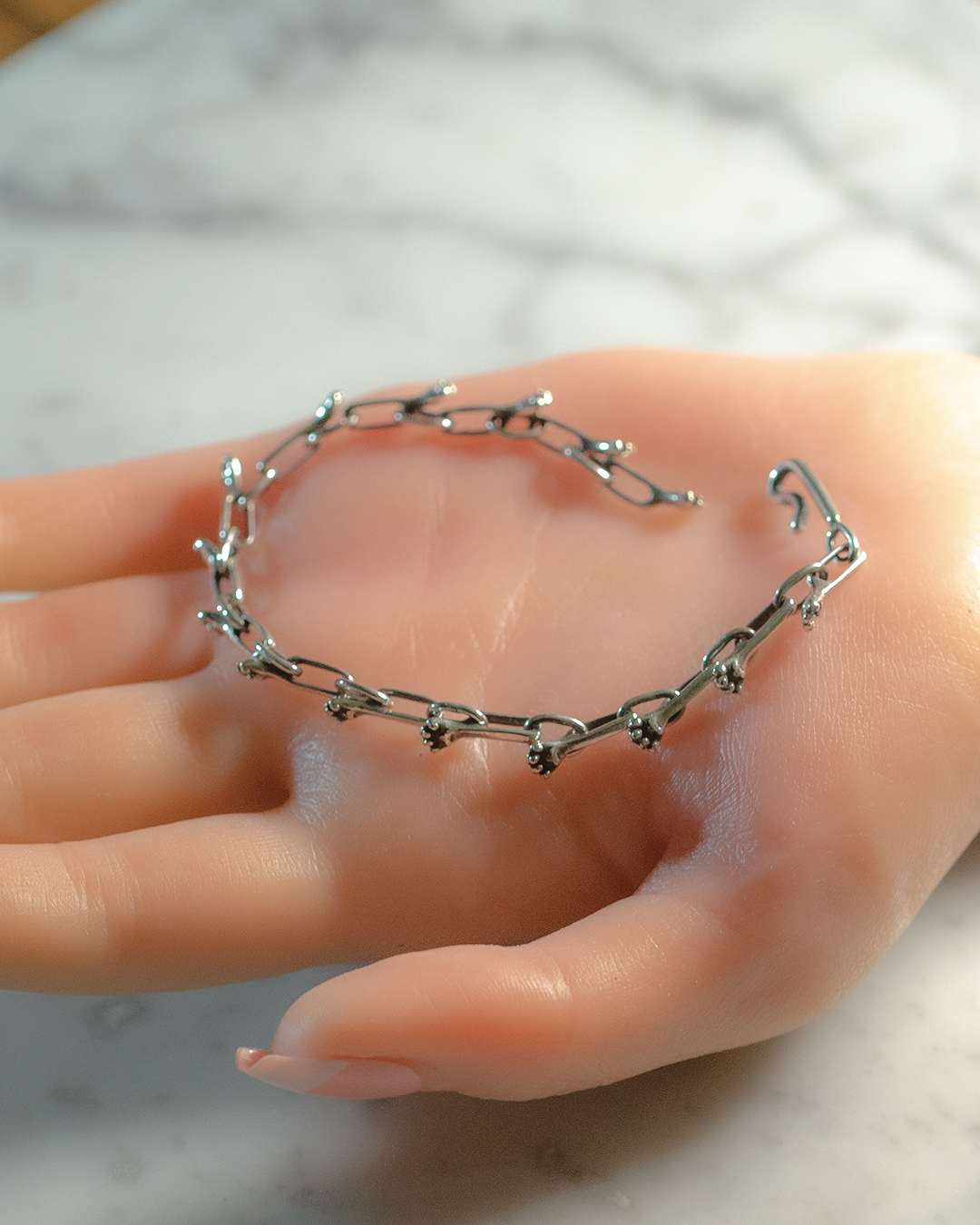 猫の手付きチェーンブレスレットsv925の画像