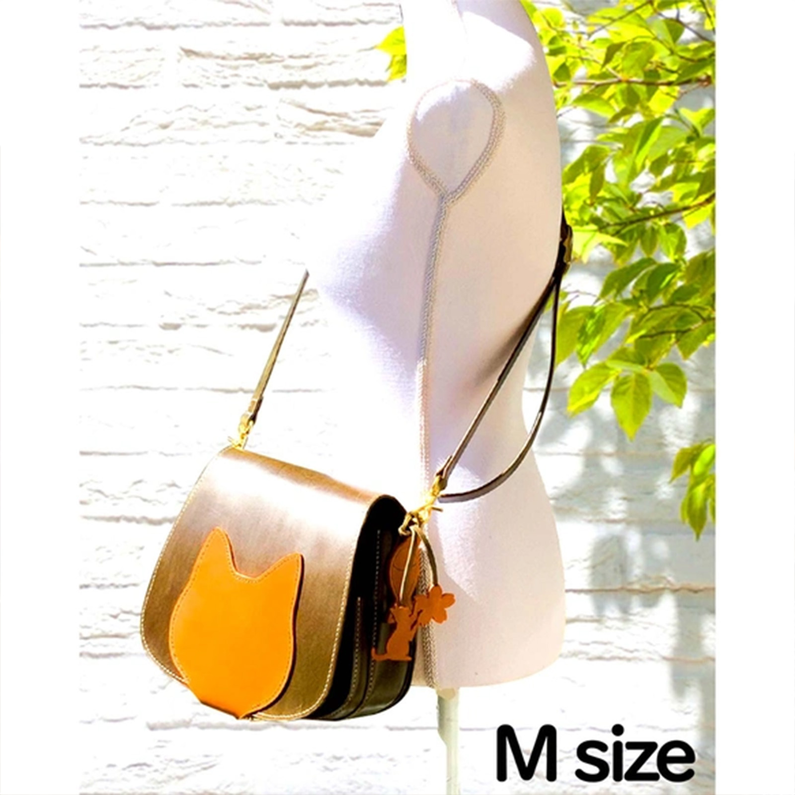 Cat’s face bag｜猫の顔ショルダーバッグ｜イタリアンレザー｜軽量・日常使い｜Mサイズの画像