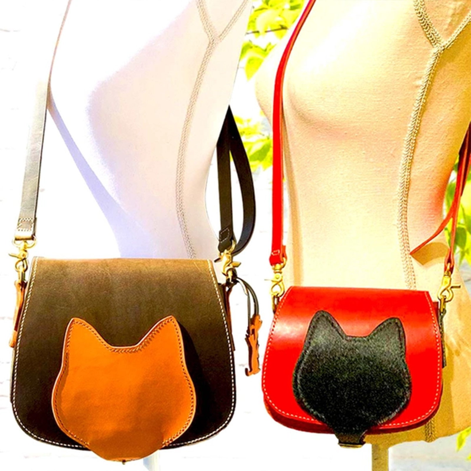 Cat’s face bag｜猫の顔ショルダーバッグ｜イタリアンレザー｜軽量・日常使い｜Mサイズの画像