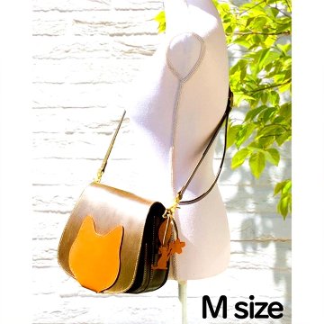 Cat’s face bag｜猫の顔ショルダーバッグ｜イタリアンレザー｜軽量・日常使い｜Mサイズの画像