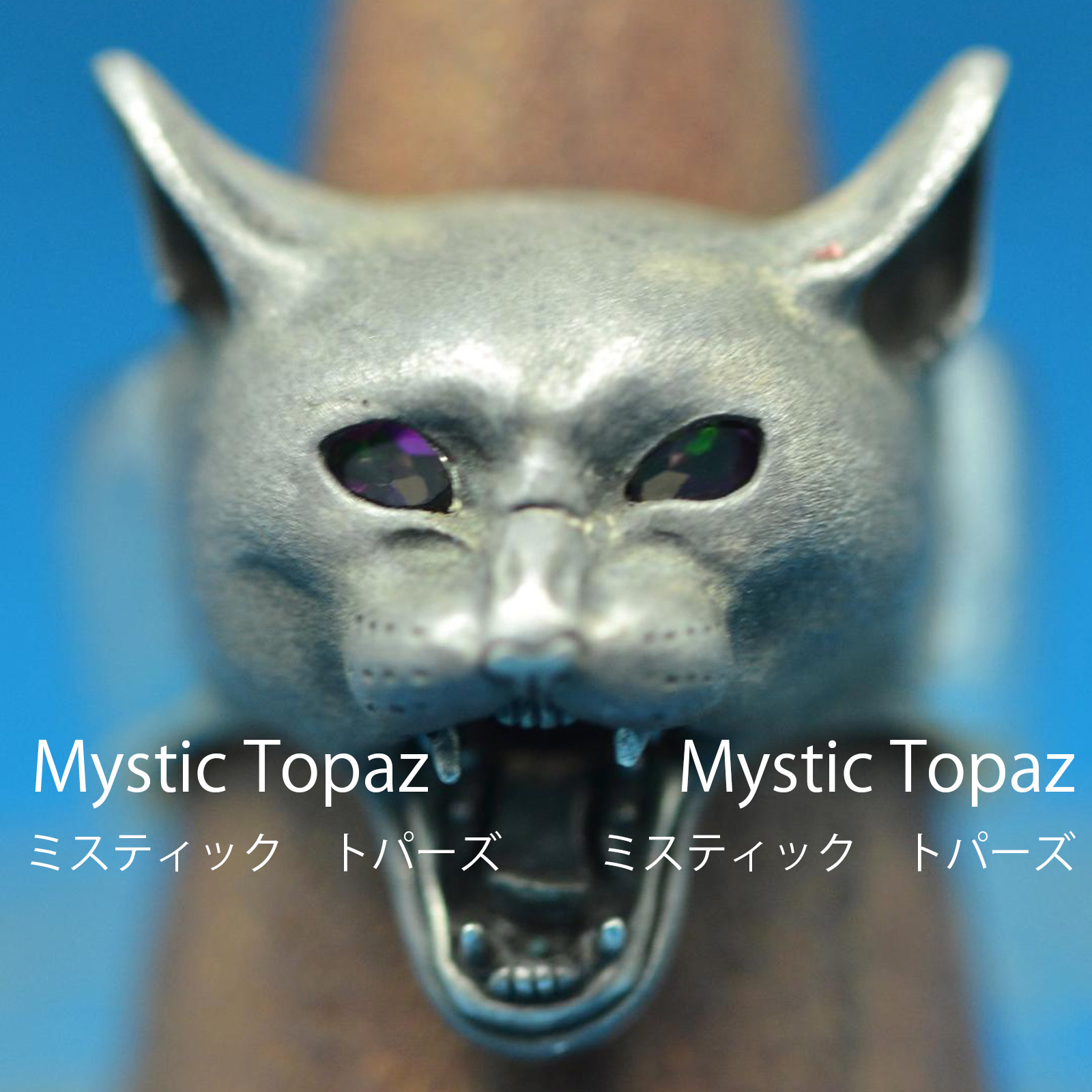 ネコ科の怒りリング｜天然石×重厚シルバーアクセサリー（ロック・ゴシック対応）の画像