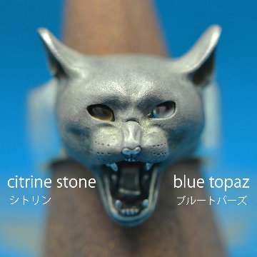 ネコ科の怒りリング｜天然石×重厚シルバーアクセサリー（ロック・ゴシック対応）の画像