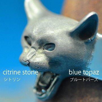 ネコ科の怒りリング｜天然石×重厚シルバーアクセサリー（ロック・ゴシック対応）の画像