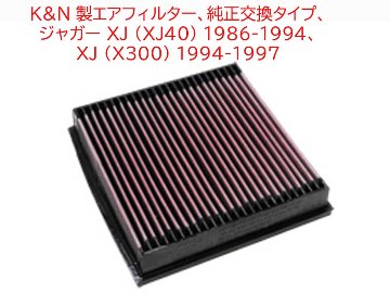 K&N 製エアフィルター、純正交換タイプ、 ジャガー XJ (XJ40) 1986-1994、 XJ (X300) 1994-1997の画像