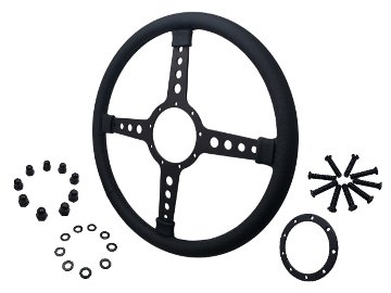 Moto-Lita ステアリング、レザー、15" (381 mm)、Classic 4、 ブラックスポーク + 丸穴、モーガン 4/4、Plus4、Plus8他の画像