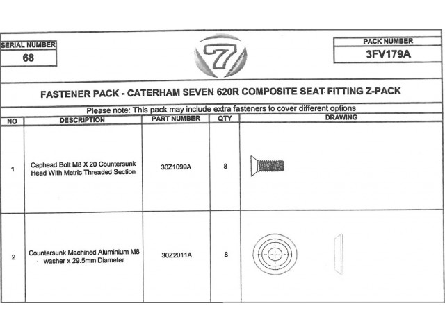 ファスナーパック、カーボンファイバーシート専用、Seven 620 の画像