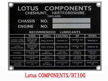 CHASSIS IDプレート・Lotus・Components画像