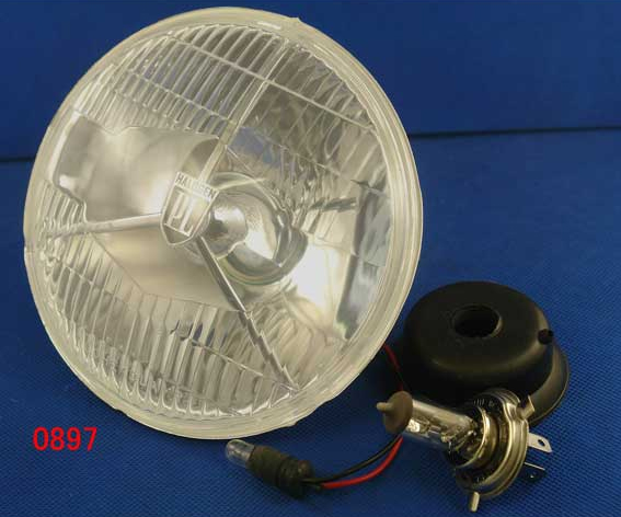 スリーポイントH4ヘッドライト7"レンズ・銀縁の画像