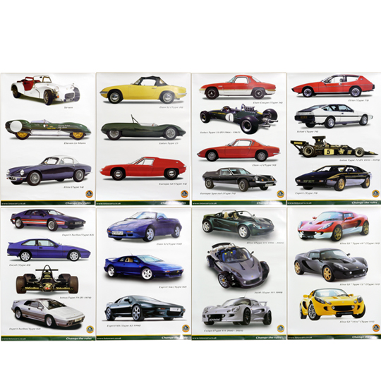 "ポスターセット、8枚組、ロータスヒストリー、A1サイズフレーム1枚付き"の画像