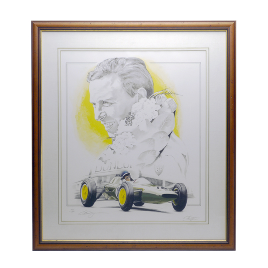 "プリント、フレーム入り、ジムクラーク&ロータス25、850枚限定版"の画像