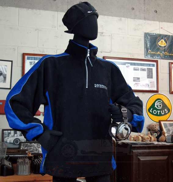 ケーターハム・ハーフジップ・プルオーバー・黒/青フリース・サイズLの画像