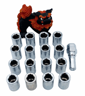 盗難対策特殊16本セットホィールナット3/8-ロックナット・貫通・クロームの画像