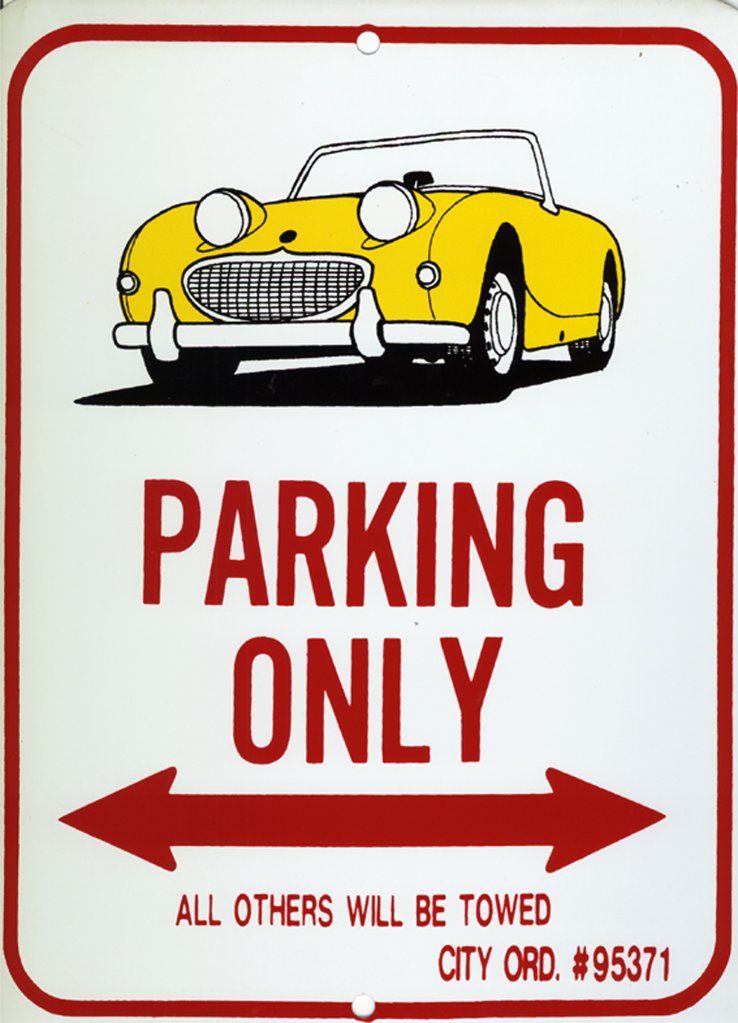 パーキングオンリー・黄オースチンヒーリーMk1・フロッグアイ・カニ目・看板サインの画像
