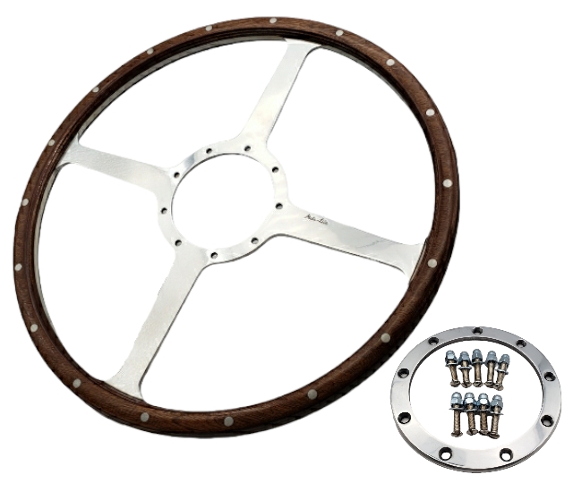 ステアリングホイール、モトリタ、ウッド、鋲打ち十文字15" (381mm)、Classic 4、鋲打ちの画像