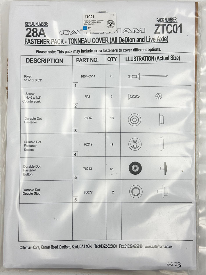 ファスナーパック、トノカバー、All De-Dion & Liveアクスルの画像
