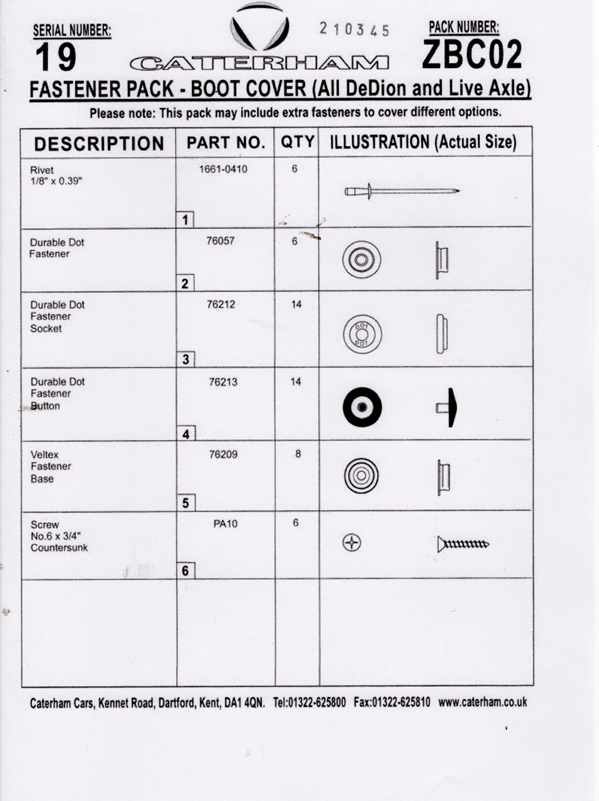 ファスナーパック、ブーツカバー、De-Dion & Liveアクスルの画像