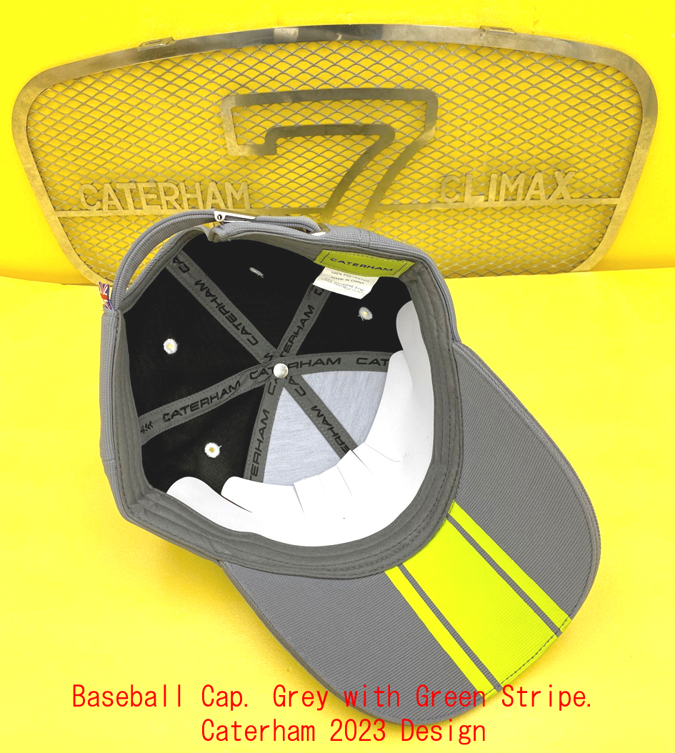 ベースボールキャップ、グレー + グリーンストライプ、ケーターハム 2023年デザイン画像