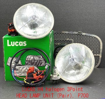 LUCASヘッドランプセット (2個ペア)、H4、P700 3ポイント（レプリカ）、H4/パイロットランプ/配線付属画像