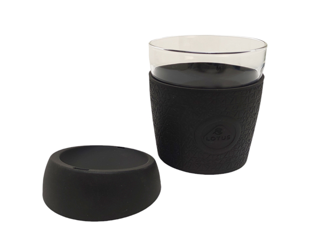 ガラスカップ、シリコンリッド、ロータスの画像