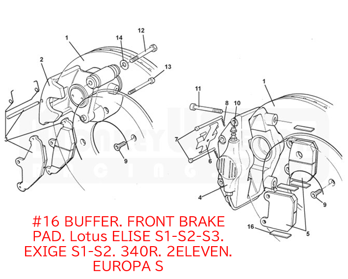 バッファ、フロントブレーキパッド、エリーゼ S1-S2-S3、エクシージ S1-S2、340R、2イレブン、ヨーロッパ Sの画像
