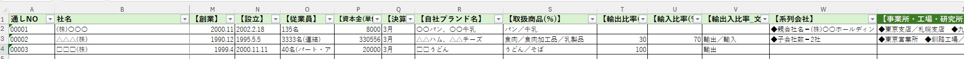 メーカー総覧エクセルデータサンプル