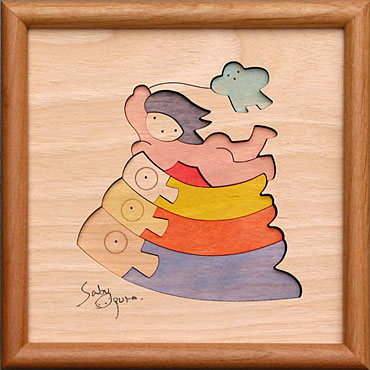 鯉のぼりと金太郎　小黒三郎・五月人形の組み木絵画像