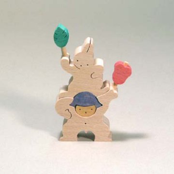 軍配を持つ金太郎とウサギ（小）　小黒三郎・組み木の五月人形画像