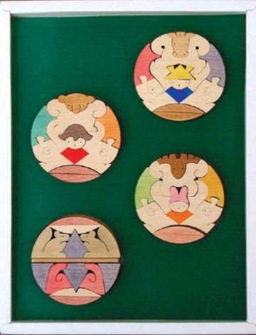 三童子3段飾り・普通垂幕・緑　小黒三郎・組み木の五月人形画像