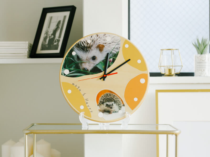ペットの写真でオーダーメイドできるうちの子オリジナル時計　オレンジシェイプ画像