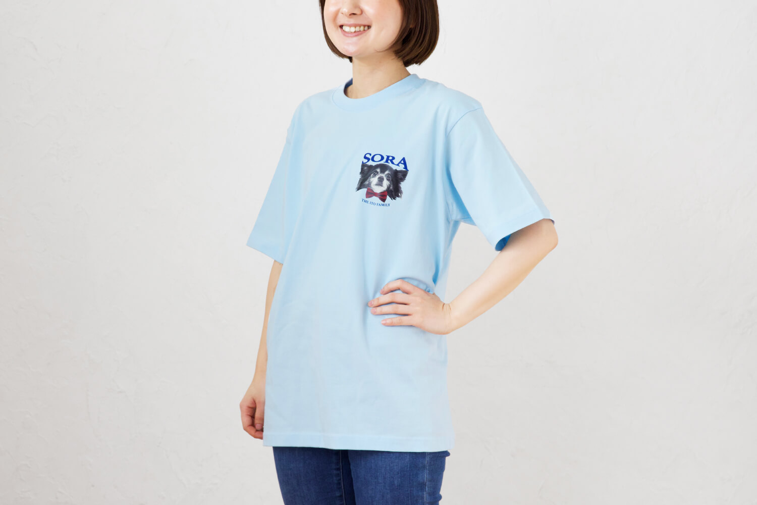 ペットの写真でオーダーメイドするTシャツ ワンポイントリボンデザイン