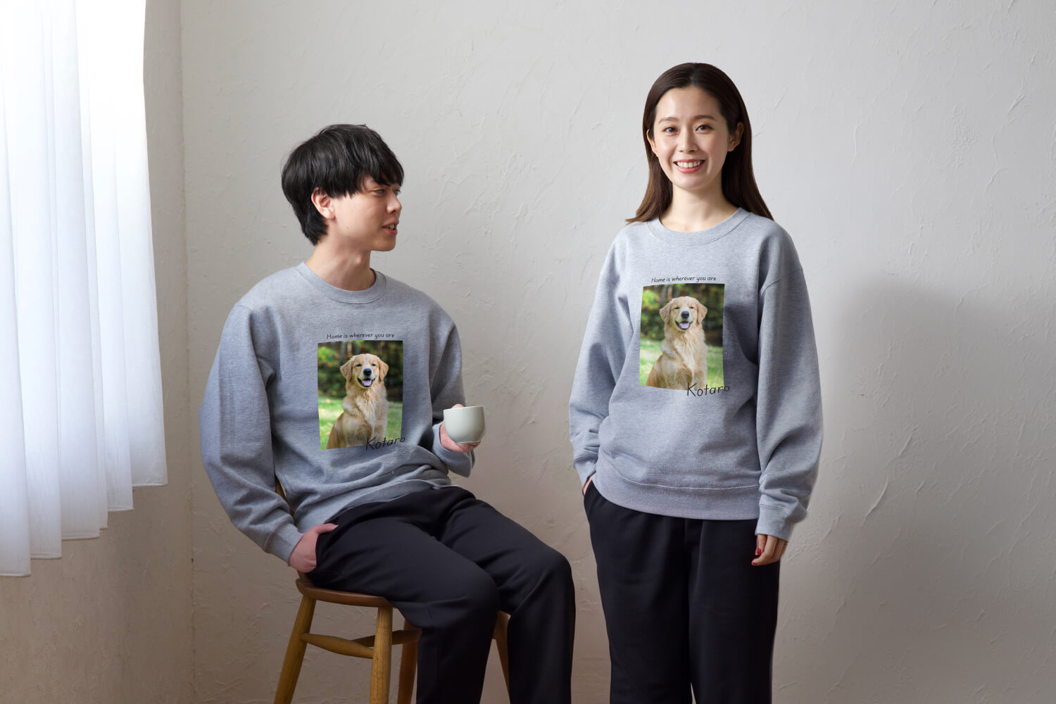ペットの写真でオーダーメイドするペアスウェット スクエアデザイン
