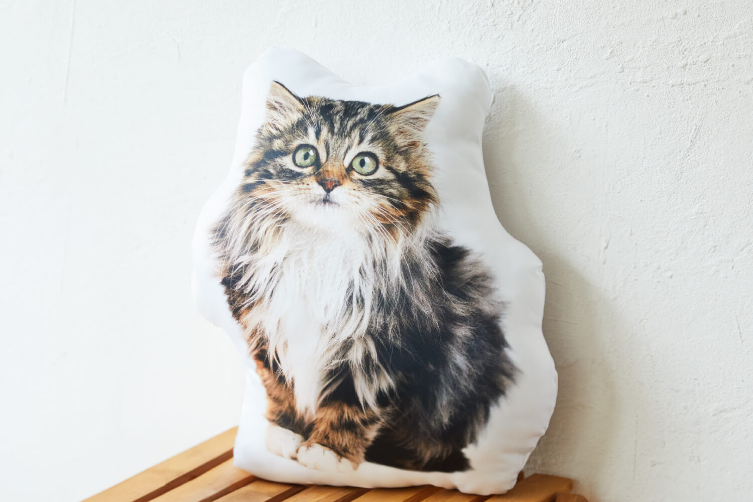 長い毛並みやおひげまで切り抜いた猫のふちどりクッション