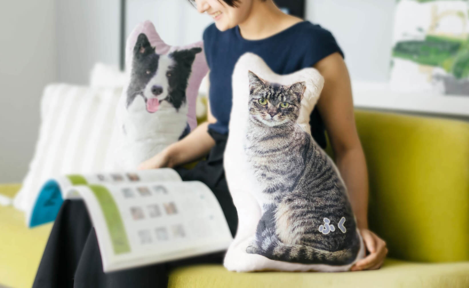 猫と犬の写真で作ったオーダーメイドの毛並みクッション