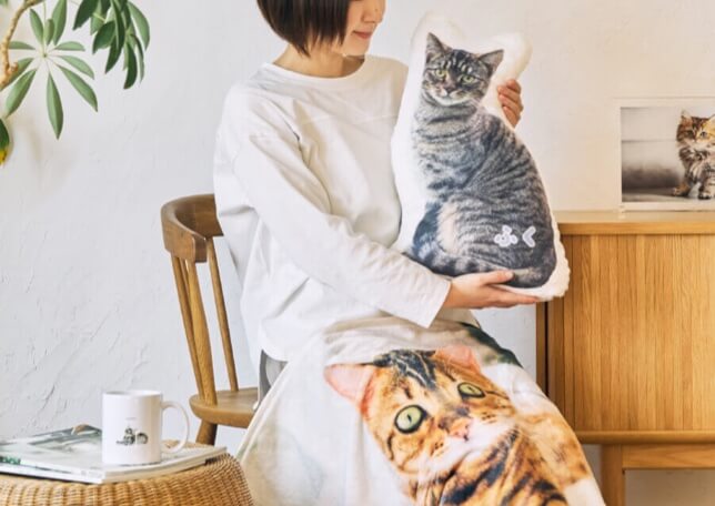 ペットの写真で作ったクッションやブランケット