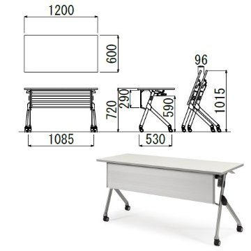 会議用テーブル アイコ SAKP-1260 W1200×D600×H720(mm) 平行スタックテーブル 棚なし・パネル付きの画像
