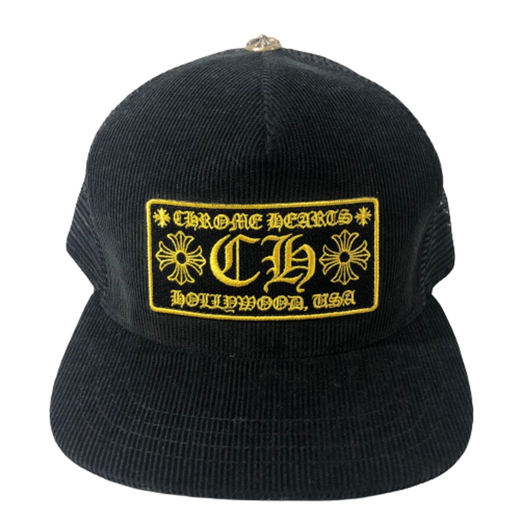 良品 クロムハーツ CHROME HEARTS キャップ コーデュロイ トラッカー メッシュ CHパッチ CORDUROY TRUCKER CAP 黒 帽子 の画像