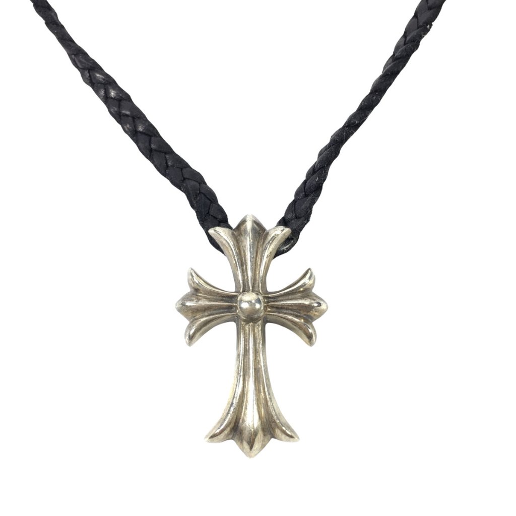 CHROME HEARTS クロムハーツ ネックレス CHクロス ペンダント スモール レザーブレイド ボロチップ 105cmの画像